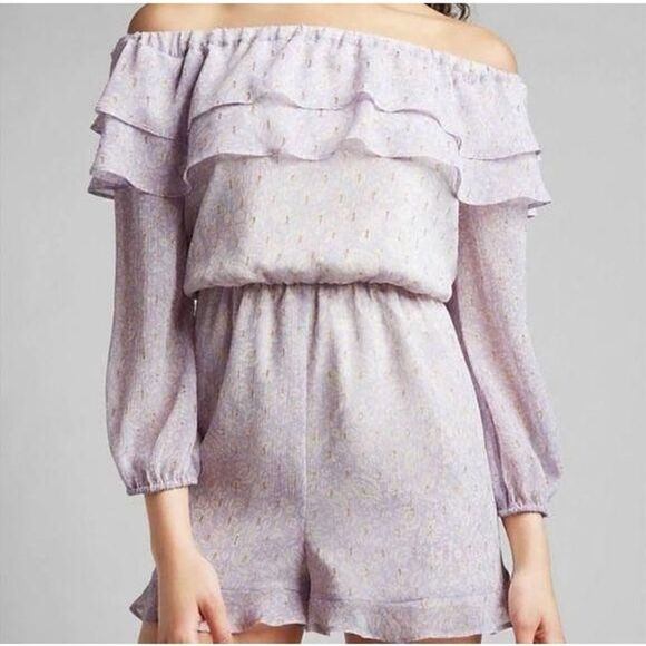 Express purple lilac gold off the shoulder chiffon lightweight romper large new - Picture 1 of 6
